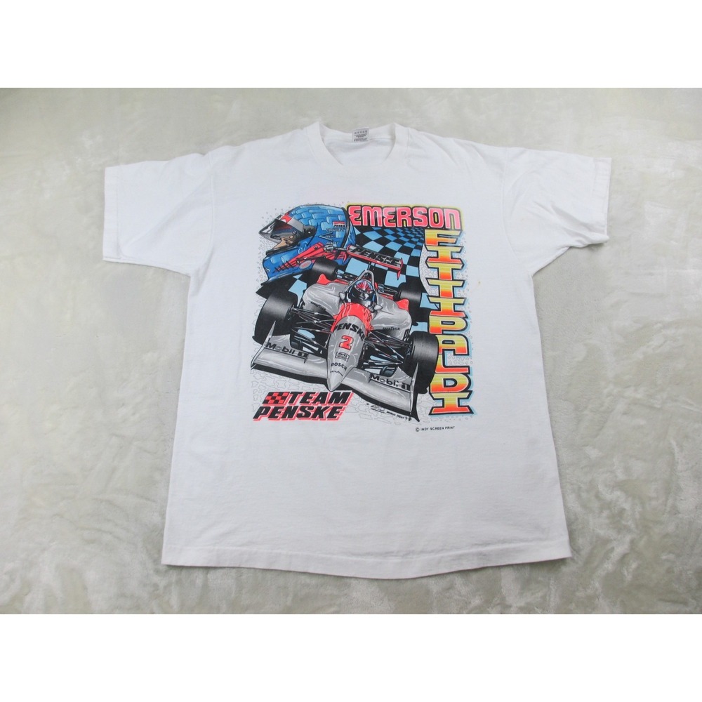 Vintage Emerson Fittipaldi Shirt Mens Extra Large White Team Penske Indy 94'*